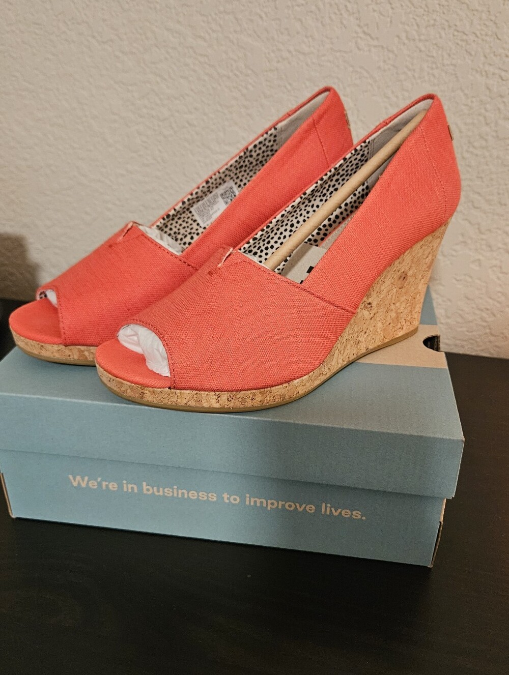 NIB Coral Peep-Toe Cork Wedges